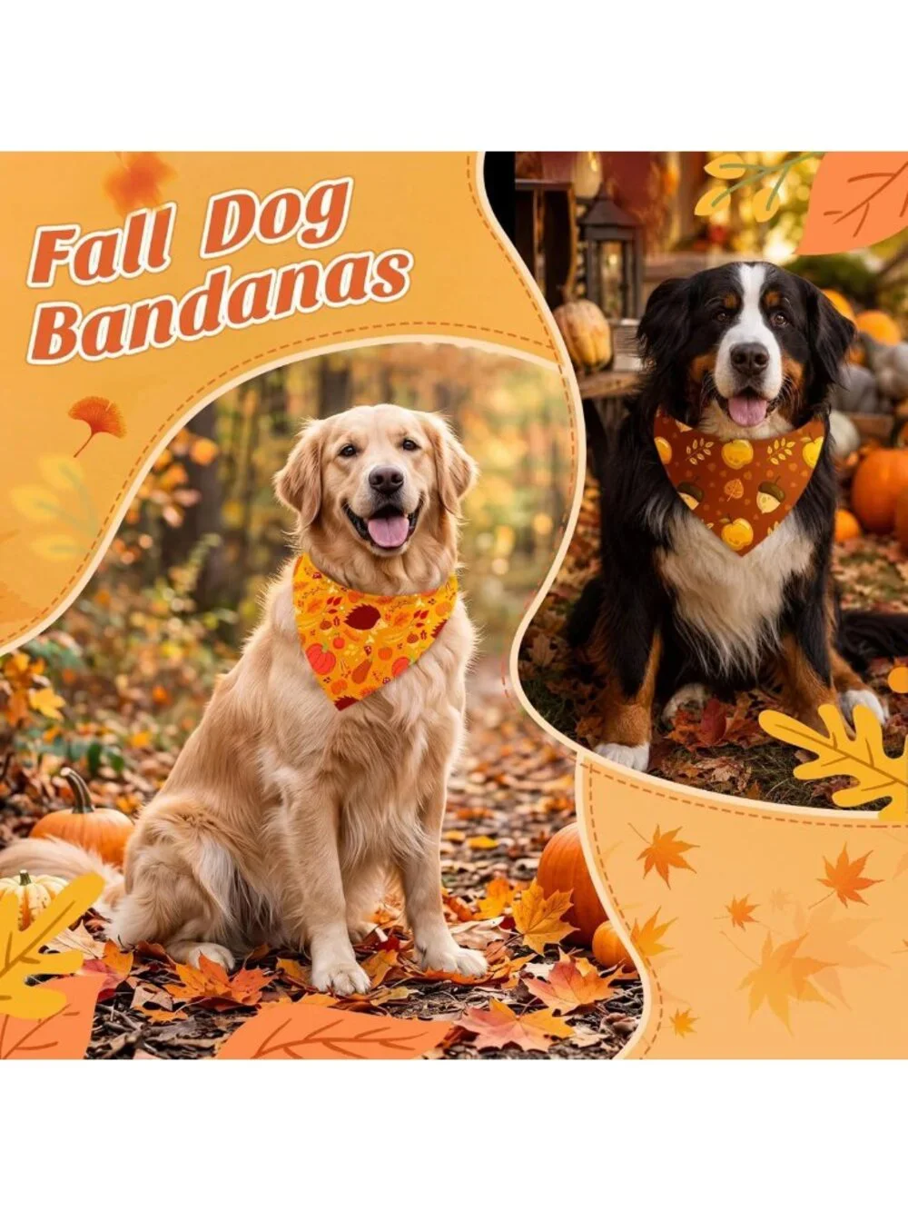 200 Pcs Fall Dog Bandanas Set | Autumn Leaf, Pumpkin & Acorn Designs